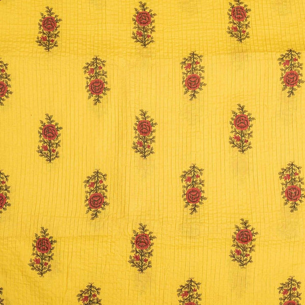 Yellow Colour Mughal Print 37 inch Width Pin Tucks Cotton Fabric 