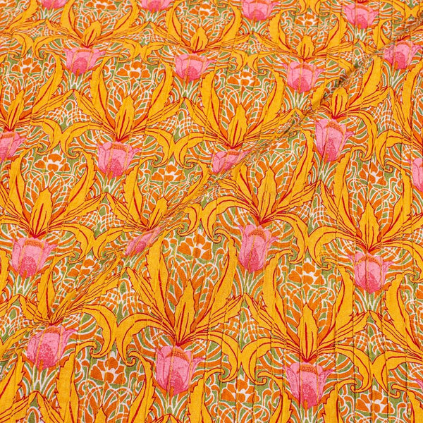 Mustard Colour Floral Jaal Print Pin Tucks Cotton Fabric 34 inch Width
