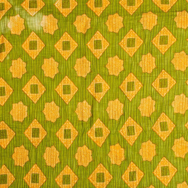 Green Colour Geometric Print Pin Tucks Cotton Fabric 34 inch Width