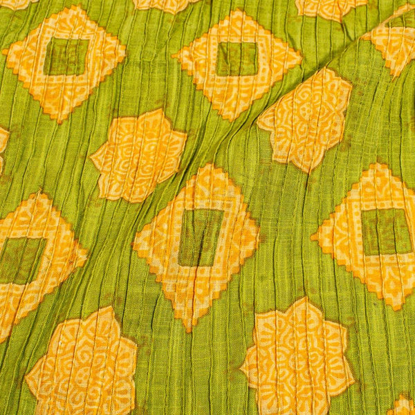 Green Colour Geometric Print Pin Tucks Cotton Fabric 34 inch Width
