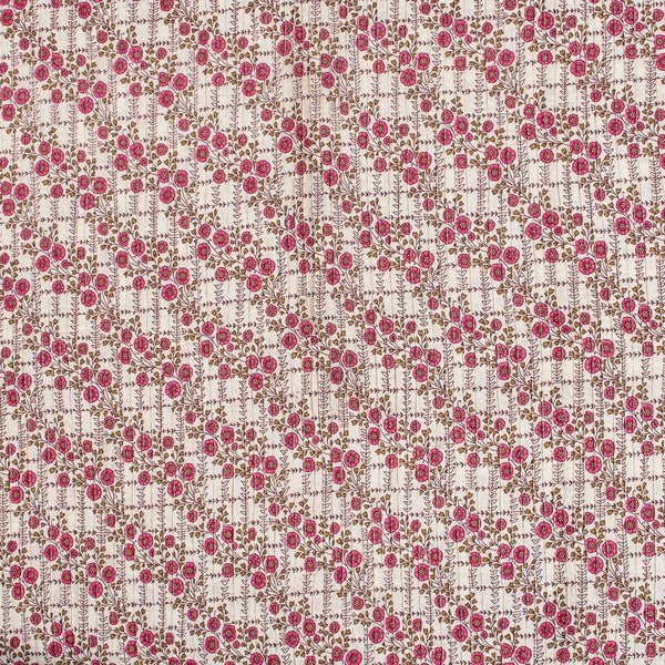 Beige Colour Floral Jaal Print Pin Tucks Cotton Fabric 34 inch Width