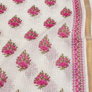 Off White Colour Floral Print With One Side Zari Border Soft Cotton Fabric