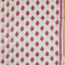 Off White Colour Floral Print With One Side Zari Border Soft Cotton Fabric