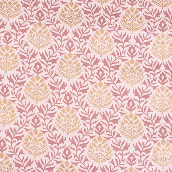 Pastel Pink Colour Gold Floral Jaal Print Flex Cotton Fabric