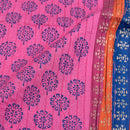 Candy Pink Colour Floral Block Print With One Side Border 37 inch Width Pin Tucks Cotton Fabric