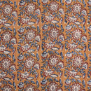 Sandy Brown Colour Floral Block Print 37 inch Width Pin Tucks Cotton Fabric 