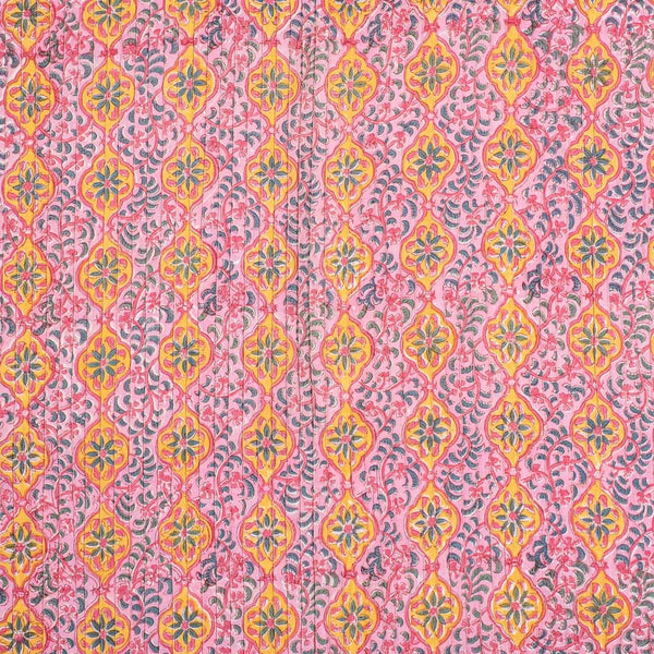 Pink Colour Floral Jaal Block Print 37 inch Width Pin Tucks Cotton Fabric 