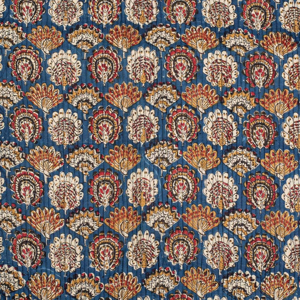 Blue Colour Quirky Block Print 36 inch Width Pin Tucks Cotton Fabric 