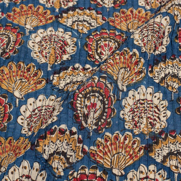 Blue Colour Quirky Block Print 36 inch Width Pin Tucks Cotton Fabric 
