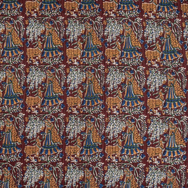 Coffee Brown Colour Village Block Print 36 inch Width Pin Tucks Cotton Fabric 