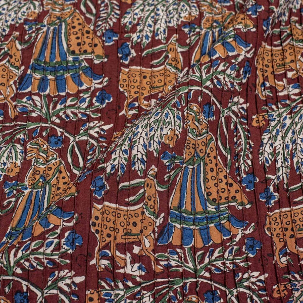 Coffee Brown Colour Village Block Print 36 inch Width Pin Tucks Cotton Fabric 
