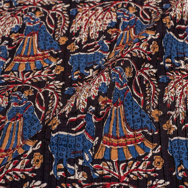 Black Colour Village Block Print 35 inch Width Pin Tucks Cotton Fabric 