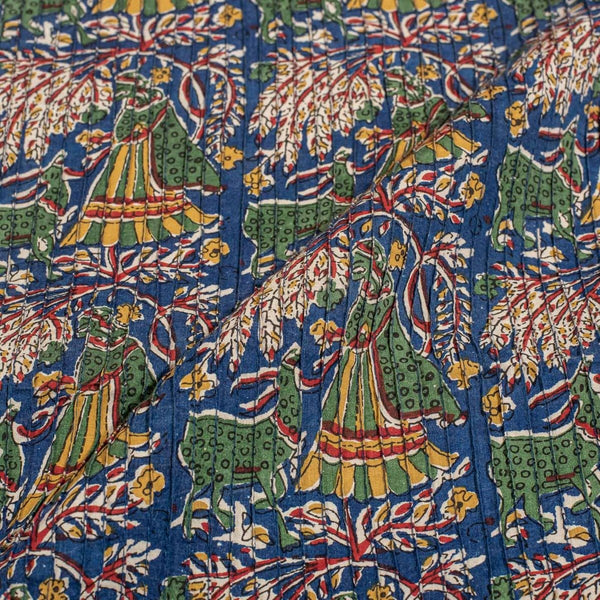 Blue Colour Village Block Print 34 inch Width Pin Tucks Cotton Fabric 