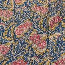 Blue Colour Floral Block Print 39 inch Width Pin Tucks Cotton Fabric 