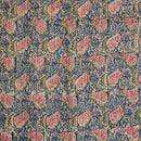 Blue Colour Floral Block Print 39 inch Width Pin Tucks Cotton Fabric 