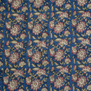 Blue Colour Floral Block Print 37 inch Width Pin Tucks Cotton Fabric 