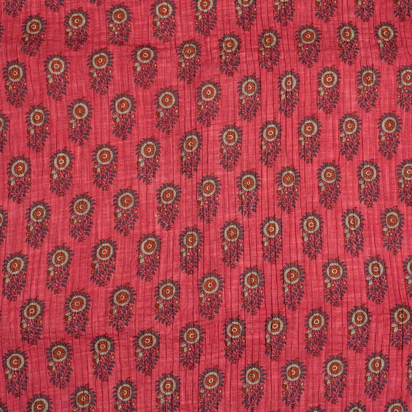 Coral Colour Mughal Block Print 36 inch Width Pin Tucks Cotton Fabric 