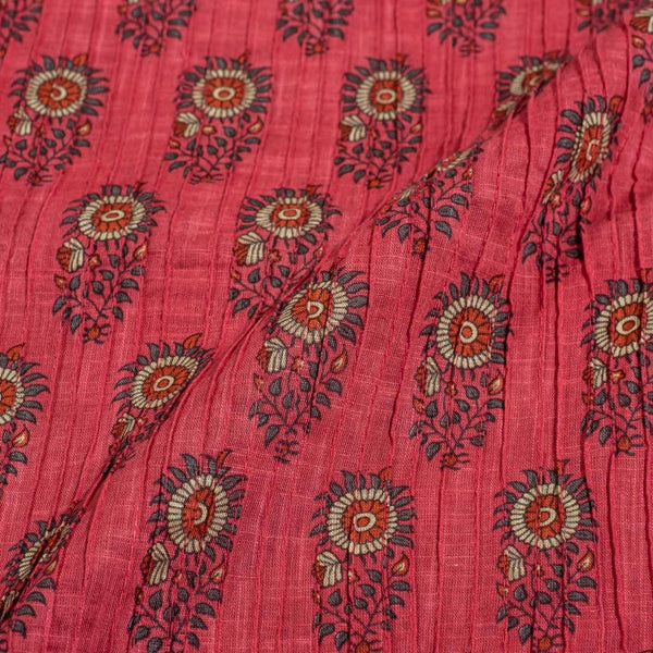Coral Colour Mughal Block Print 36 inch Width Pin Tucks Cotton Fabric 