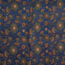 Blue Colour Floral Block Print 37 inch Width Pin Tucks Cotton Fabric 