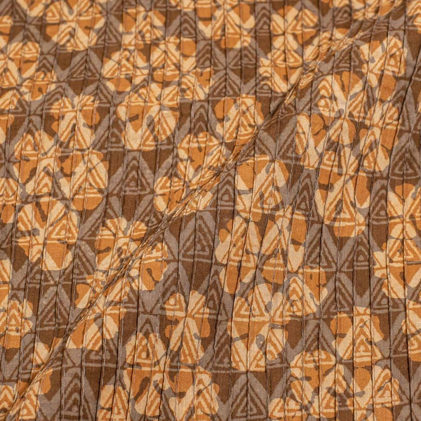 Brown Colour Floral Block Print 35 inch Width Pin Tucks Cotton Fabric 