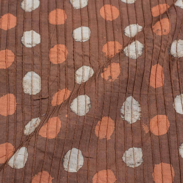 Choco Brown Colour Dabu Block Print 38 inch Width Pin Tucks Cotton Fabric 
