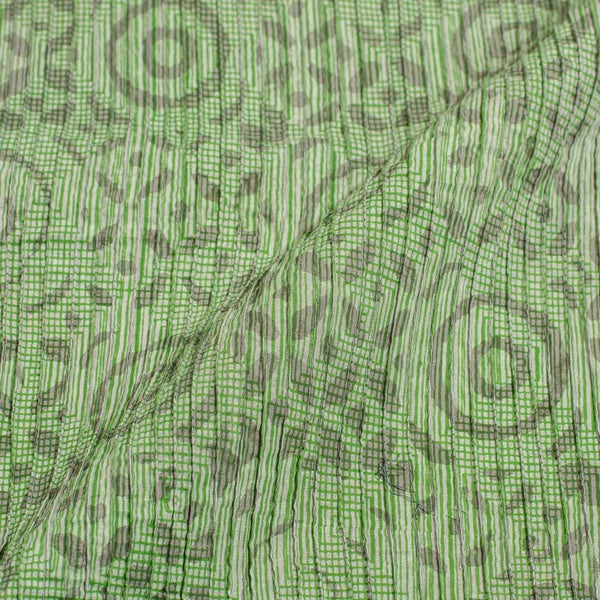 Pastel Green Colour Dabu Block Print 32 inch Width Pin Tucks Cotton Fabric 