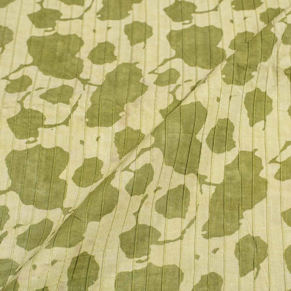Moss Green Colour Dabu Block Print 38 inch Width Pin Tucks Cotton Fabric 