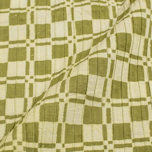 Moss Green Colour Dabu Block Print 38 inch Width Pin Tucks Cotton Fabric 