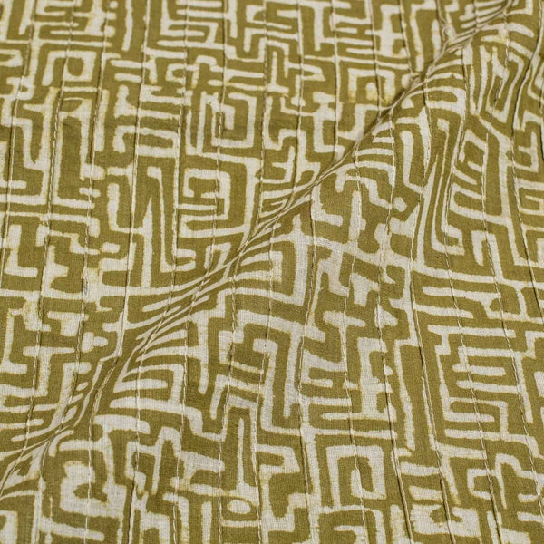 Moss Green Colour Dabu Block Print 38 inch Width Pin Tucks Cotton Fabric 