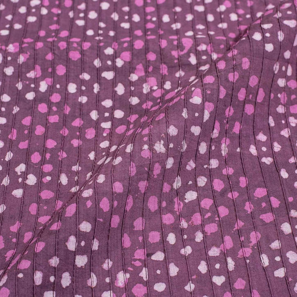 Light Purple Colour Dabu Block Print 38 inch Width Pin Tucks Cotton Fabric 