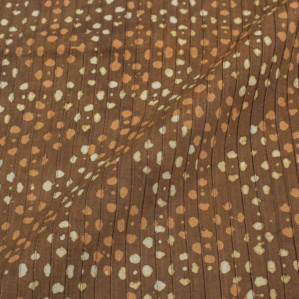 Rust Brown Colour Dabu Block Print 39 inch Width Pin Tucks Cotton Fabric 
