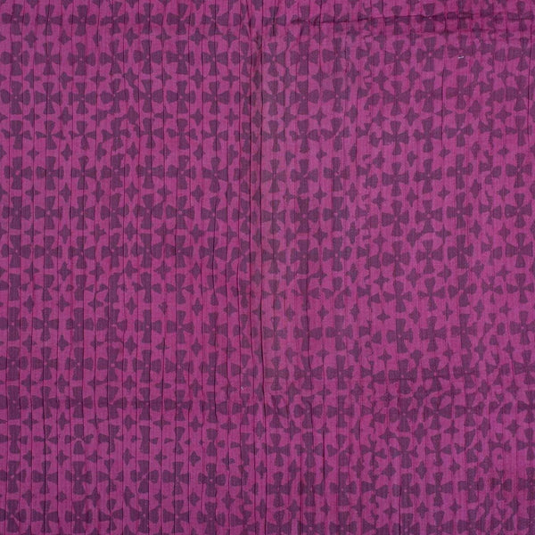 Magenta Colour Dabu Block Print 37 inch Width Pin Tucks Cotton Fabric 