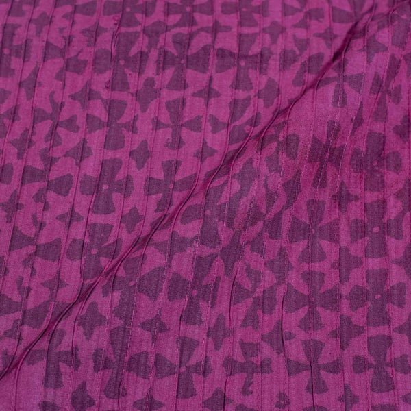 Magenta Colour Dabu Block Print 37 inch Width Pin Tucks Cotton Fabric 