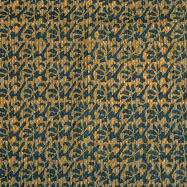 Mustard Yellow Colour Dabu Block Print 37 inch Width Pin Tucks Cotton Fabric 