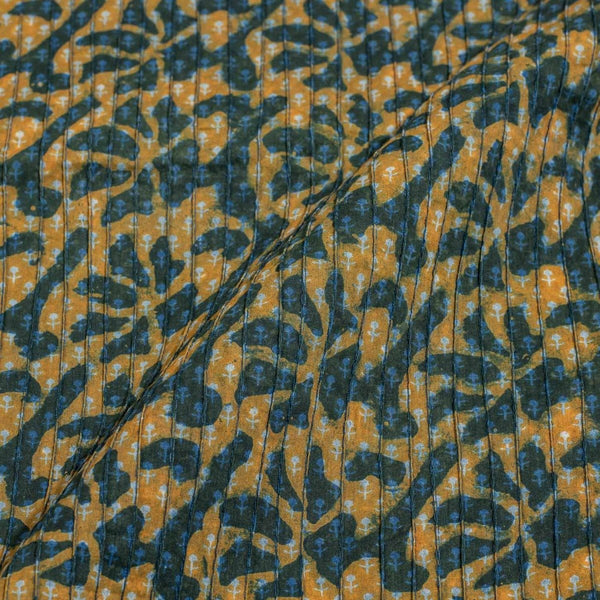 Mustard Yellow Colour Dabu Block Print 37 inch Width Pin Tucks Cotton Fabric 