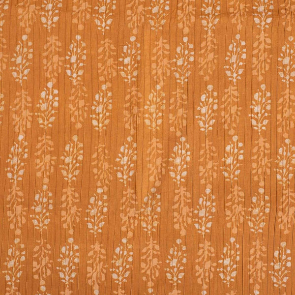 Apricot Orange Colour Dabu Block Print 37 inch Width Pin Tucks Cotton Fabric 