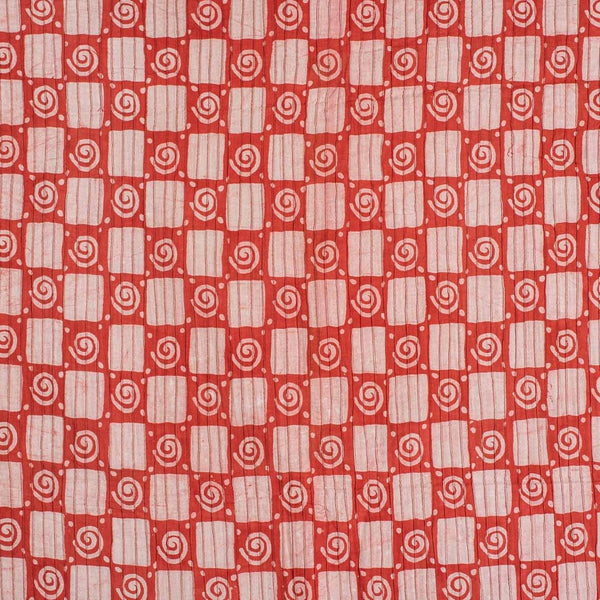 Orange Red Colour Dabu Block Print 38 inch Width Pin Tucks Cotton Fabric 