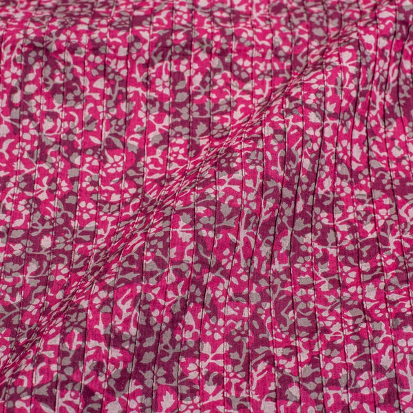 Pink Colour Dabu Block Print 37 inch Width Pin Tucks Cotton Fabric 
