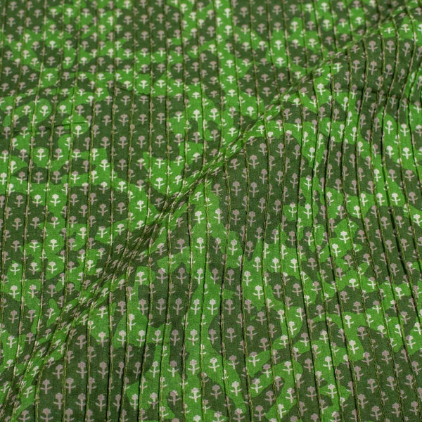 Green Colour Dabu Block Print 37 inch Width Pin Tucks Cotton Fabric 