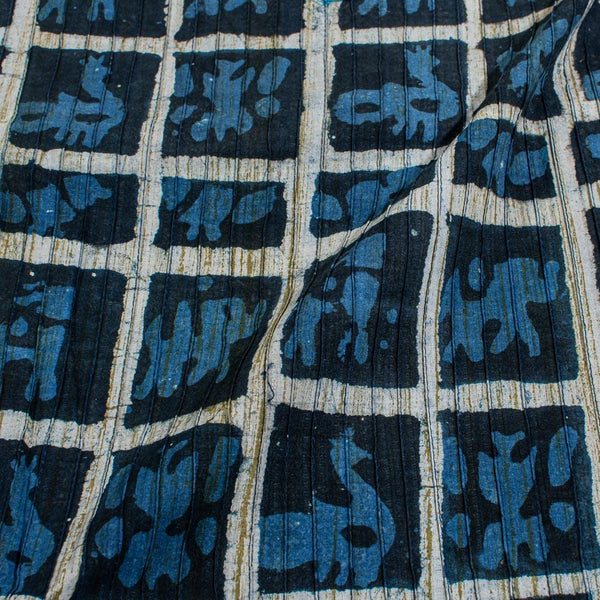 Indigo Colour Authentic Hand Block Print Pin Tucks Cotton Fabric