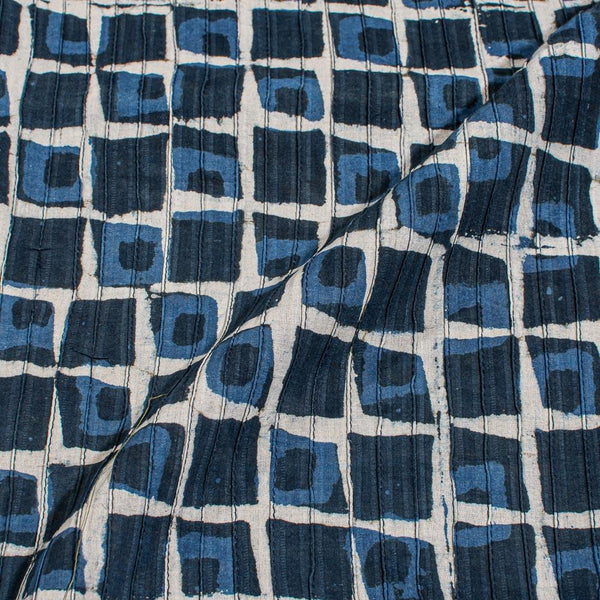 Indigo Colour Authentic Hand Block Print Pin Tucks Cotton Fabric