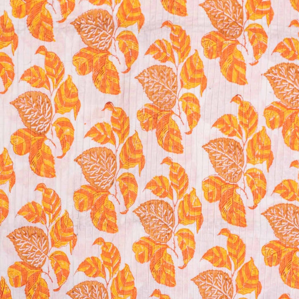 Off White Colour Leaves Block Print 38 inch Width Pin Tucks Cotton Fabric  