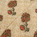 Off White Colour Floral Block Print 39 inch Width Pin Tucks Cotton Fabric 