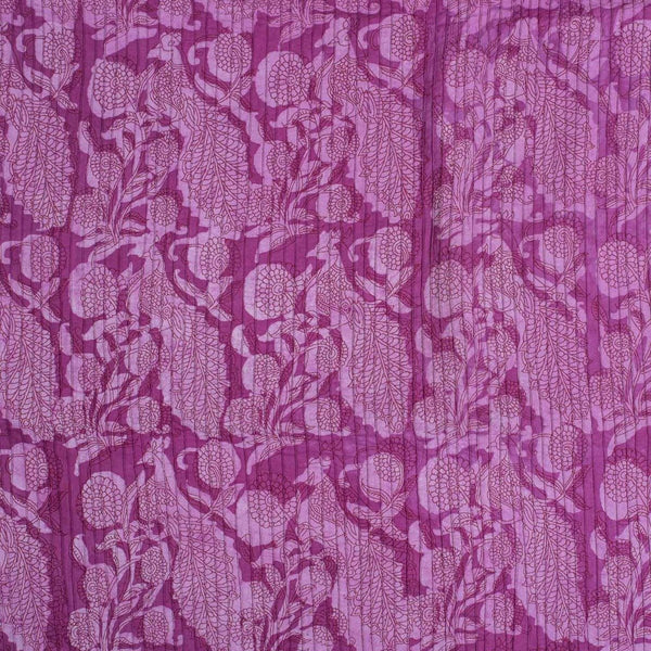 Lavender Colour Floral Block Print 36 inch Width Pin Tucks Cotton Fabric 