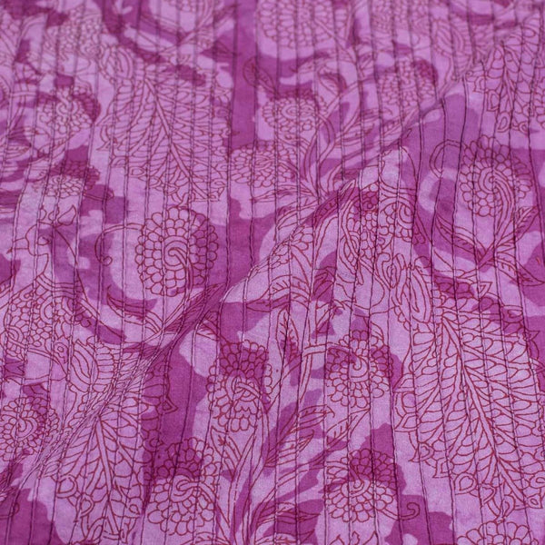 Lavender Colour Floral Block Print 36 inch Width Pin Tucks Cotton Fabric 