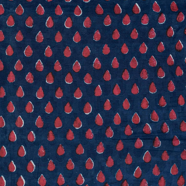 Indigo Dabu Block Print Mercerised Cotton Jacquard Fabric 40 inch Width