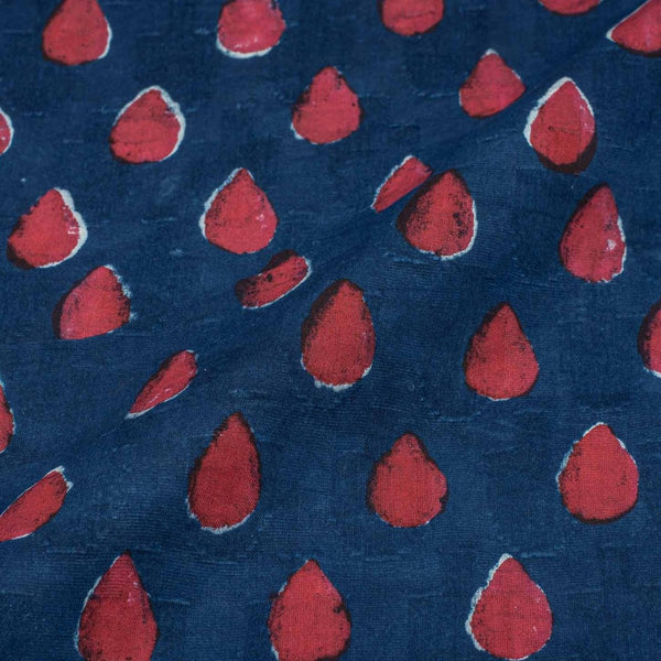 Indigo Dabu Block Print Mercerised Cotton Jacquard Fabric 40 inch Width