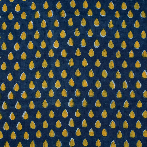 Indigo Dabu Block Print Mercerised Cotton Jacquard Fabric 40 inch Width
