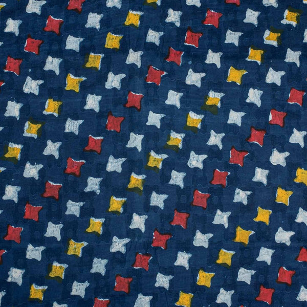 Indigo Dabu Block Print Mercerised Cotton Jacquard Fabric 40 inch Width