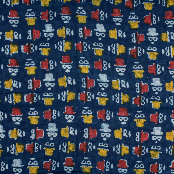 Indigo Dabu Block Print Mercerised Cotton Jacquard Fabric 40 inch Width